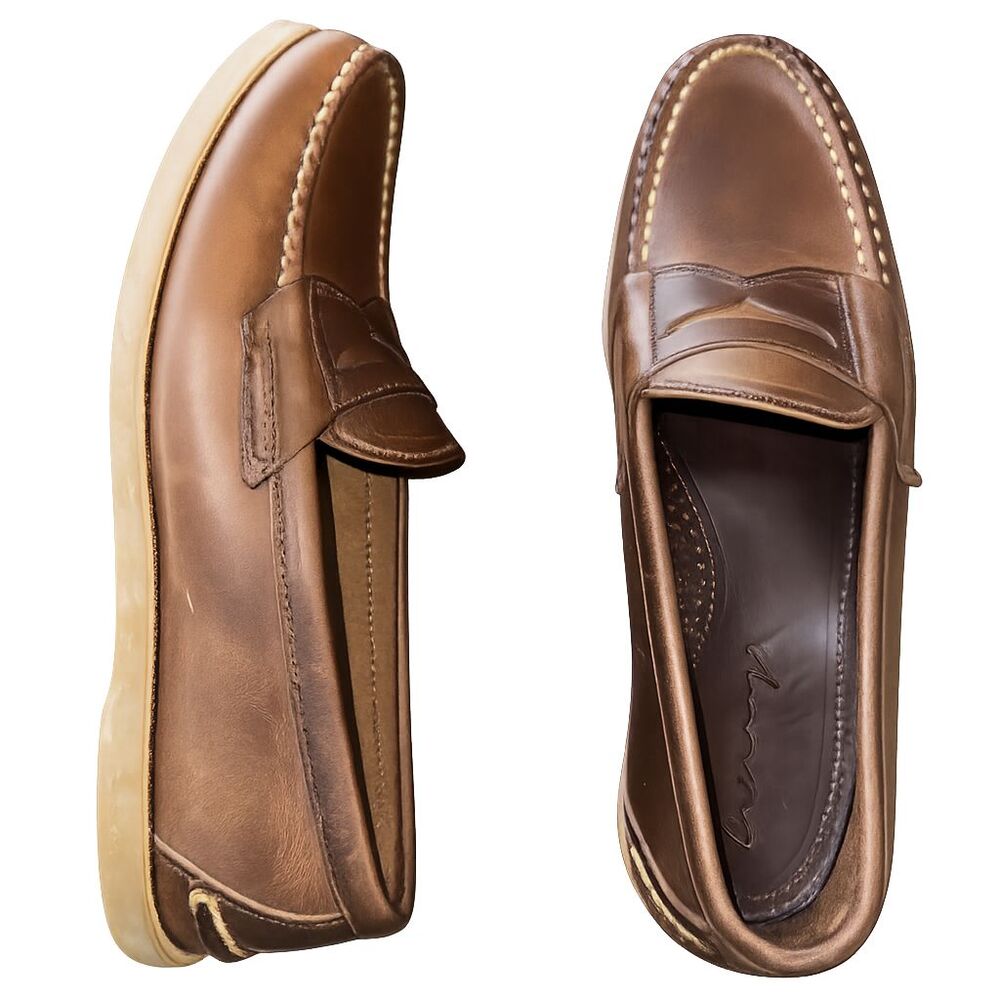 Canoos Brown Heritage Leather Penny Loafers Moc Toe Handmade USA Casual Men 7